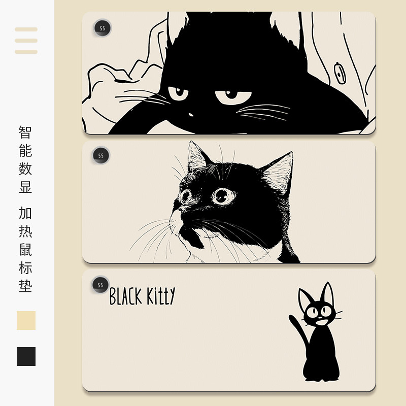 猫咪皮质加热鼠标垫ins超大号办公桌面加热垫USB冬季保暖学生宿舍写作业书桌垫简约暖手防水暖桌垫电脑键盘垫