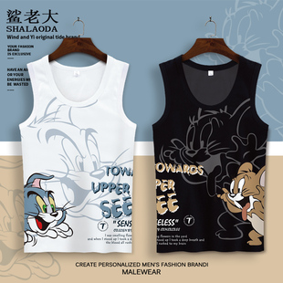 情侣装 猫和老鼠动漫印花无袖 无痕背心加肥大码 薄款 坎肩 T恤男夏季