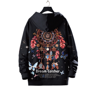 开衫卫衣男连帽宽松外套加绒加厚上衣捕梦网印花港风ins超火上衣