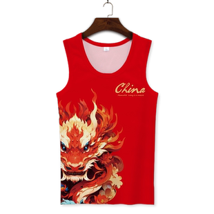 新款龙图案无袖T恤男夏季薄款中国风印花潮流休闲坎肩打底衫背心