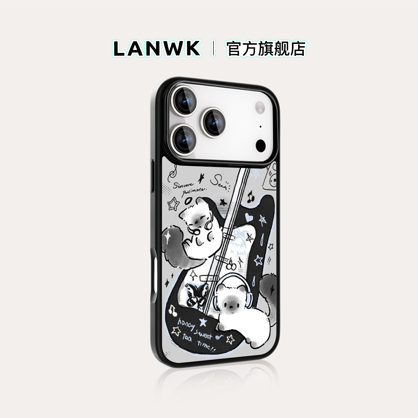 「吉他小猫」LANWK适用iPhone16/15/14/13/12Pro/Max/plus防摔磁吸新手机壳女苹果17Air玻璃好看高级手机外壳