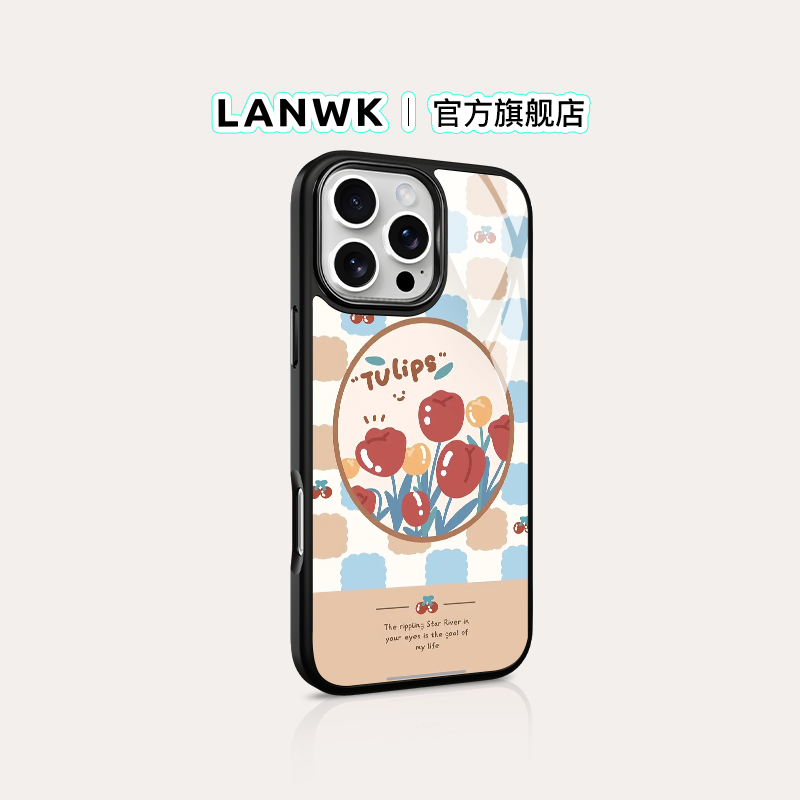 「郁见你」LANWK适用iPhone16/15/14/13/Pro/Max/plus防摔磁吸新款手机壳苹果12女玻璃好看高级手机保护壳