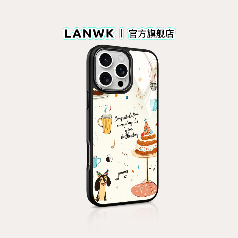 【祝福】 LANWK适用苹果16/15promax好看高档可爱女生手机壳iPhone14/13新款玻璃12plus原创手机套高级保护套