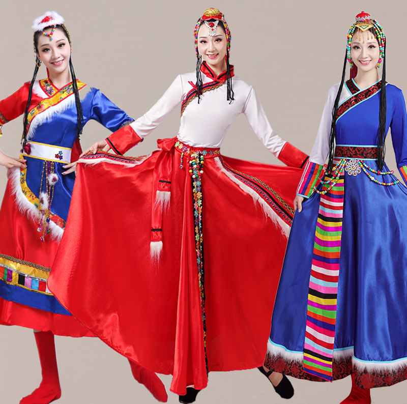 锦舞藏族舞蹈演出服装高腰弹力表演服饰西藏长裙子水袖可拆广场舞