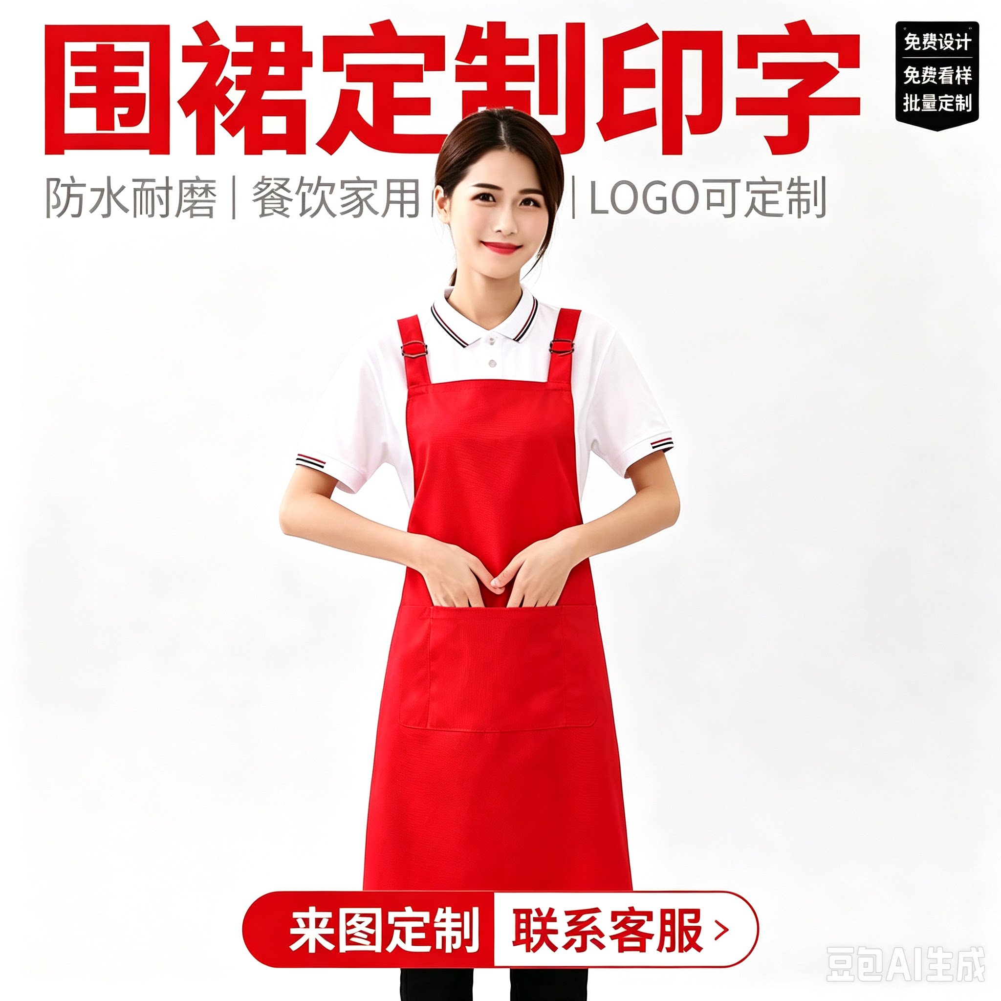 围裙印字logo奶茶咖啡厅工作服男女纯棉防水家用厨房防污防油