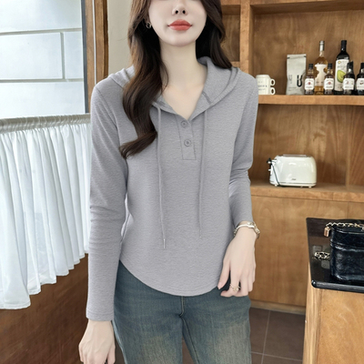纯棉连帽卫衣女小个子短款上衣秋季新款修身显瘦外穿t恤帽衫