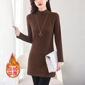 中长款 半高领加绒打底衫 女秋冬内搭加厚保暖衣宽松大码 T恤包臀裙