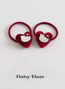 DaisyDaze红色爱心儿童发圈女孩新年丝绒爱心头绳皮筋女童发绳饰