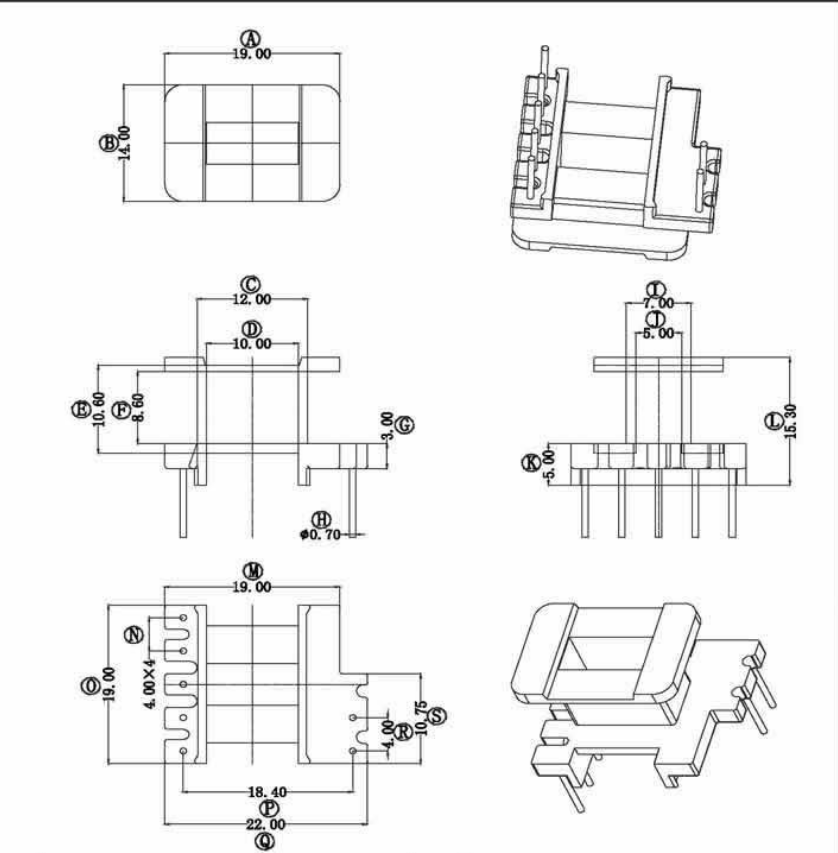 EE19w高频变压器加厚骨架磁芯立式5+2针排距=18.4mm可代开研磨