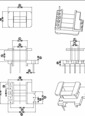 EE1910加宽骨架磁芯配套 立式5+2针 排距=18.4mm高频变压器材料