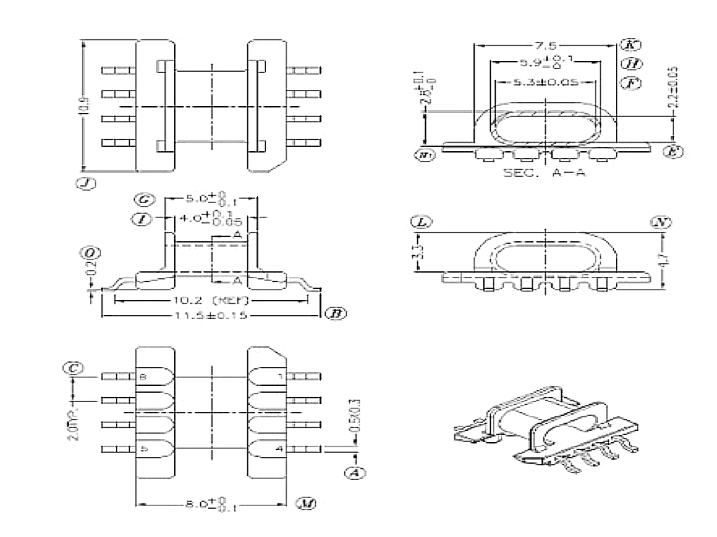 epc10贴片骨架磁芯配套卧式4+4针变压器材料排距11.5mm可代开气隙
