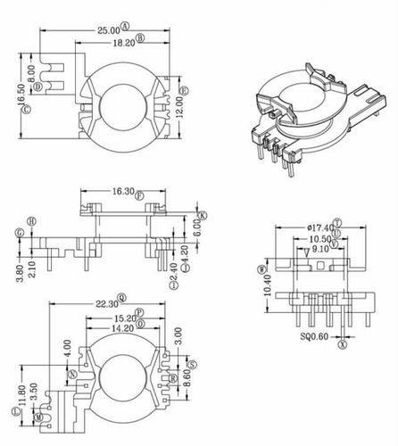 PQ2012铁氧体磁芯电木骨架立式4+2+2针高频变压器电源配件材料