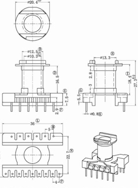 ER28高频变压器电木骨架立式6+9针排距22.7mm