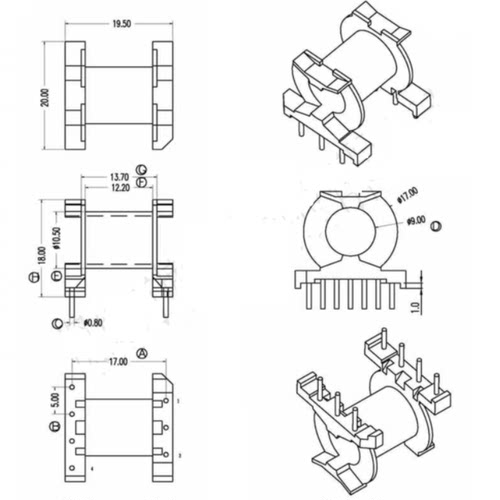PQ2020 PQ2120高频变压器电木骨架卧式4+3针排距17mm电源材料