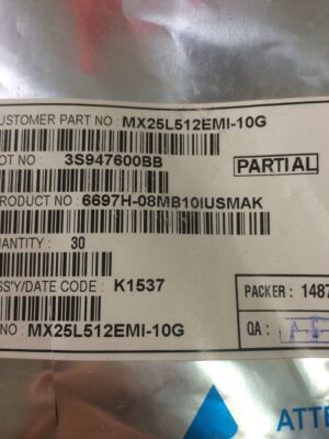 MX25L512EMI-10G 丝印: 25L512EMI-10G全新原装MXIC 512Kbit SOP8