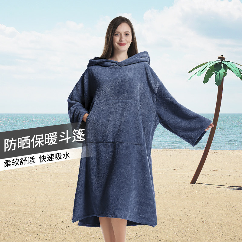沐涛浴袍外套保暖户外毛巾珊瑚绒吸水晒防走光游泳披风衣温泉沙滩
