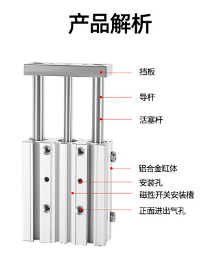 三轴三杆带导杆气缸双导柱气缸小型气动MGPM12X16X20-30X75X100Z