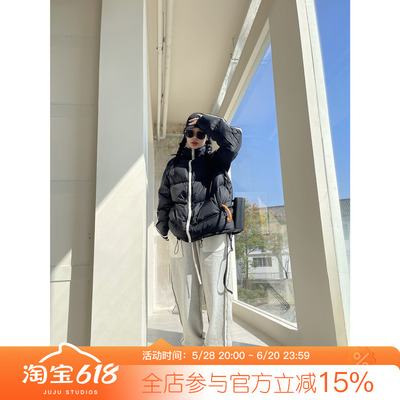 加厚拉链短款90鸭绒黑色羽绒服