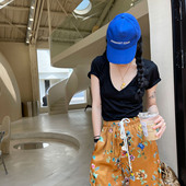 深v纯色短袖 t恤女2022夏季 新款 古祖祖 修身 简约高级感体恤上衣潮