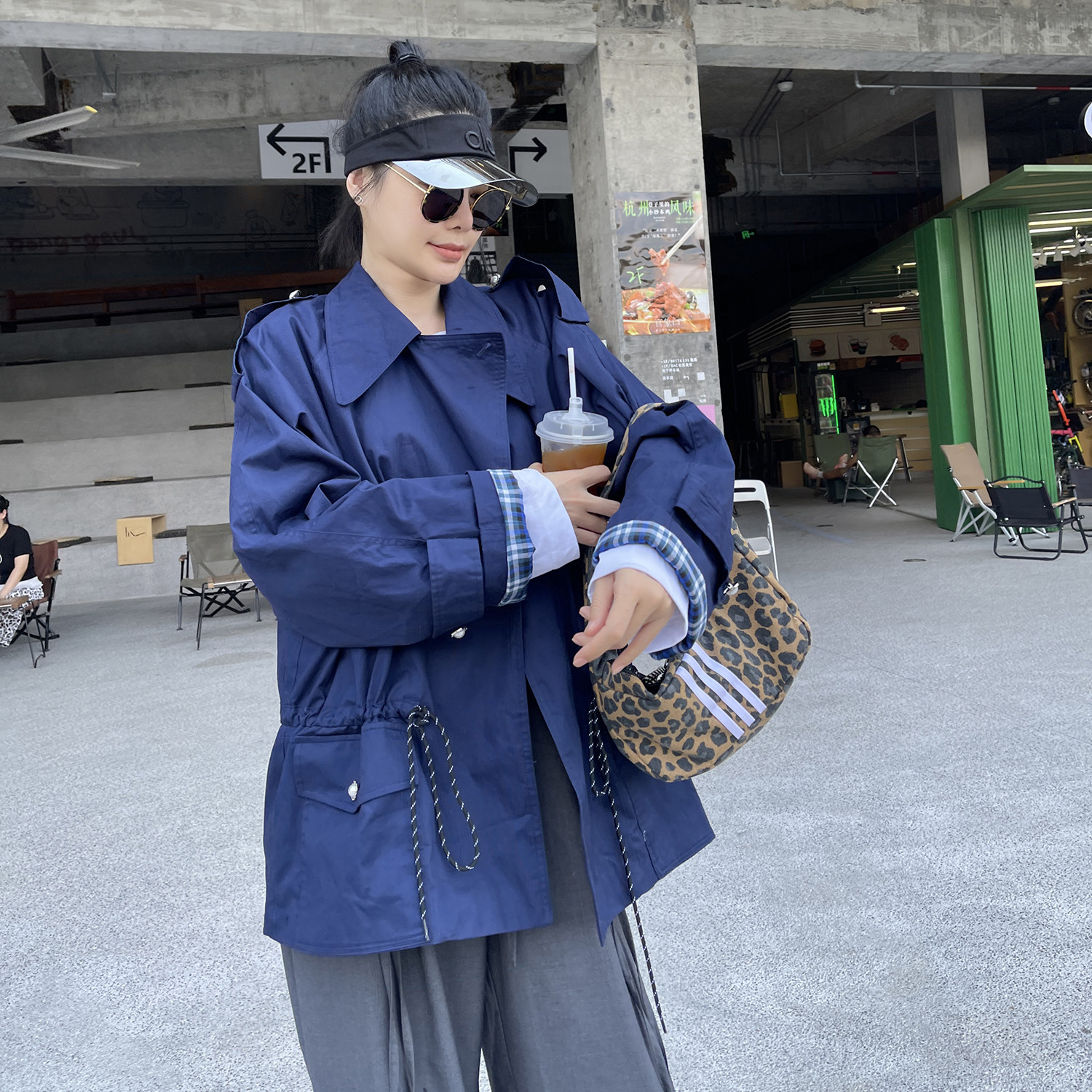 古祖祖 原创设计师风藏蓝色复古翻领抽绳小众风衣外套女上衣秋季