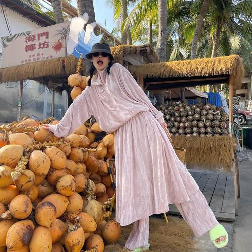 少女粉金丝绒拉链夹克裙子直筒裤