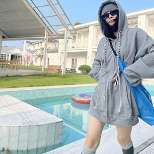 古祖祖原创私服设计师风灰色加厚加绒纯棉连帽大卫衣秋季拉链外套