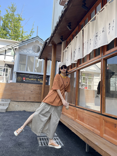 古祖祖 原创工装风卡其色花苞开叉休闲长裙A字裙半身裙女夏季新款