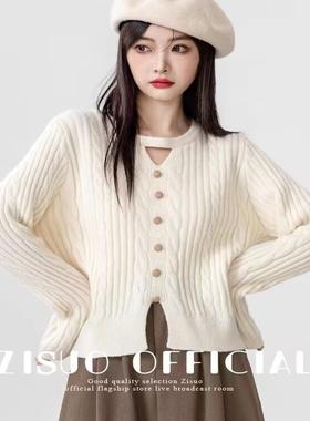 2025春秋新款黑色V领挂脖毛衣女设计感小众麻花针织衫套头短上衣