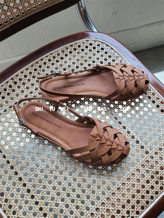 饰与美韩国东大门夏季新款镂空编织罗马凉鞋女透气复古软底后绊带