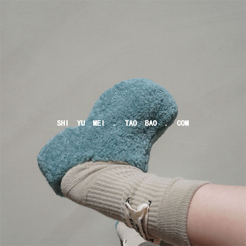 饰与美韩国东大门秋冬新款圆头厚底毛毛拖鞋女外穿羊羔毛保暖复古