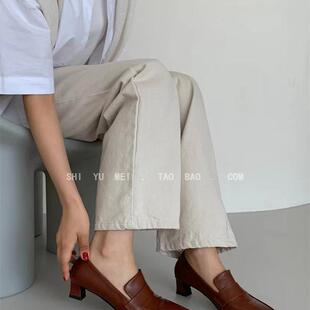 饰与美韩国东大门秋款中口小方跟通勤单鞋子尖头欧美复古小皮鞋女