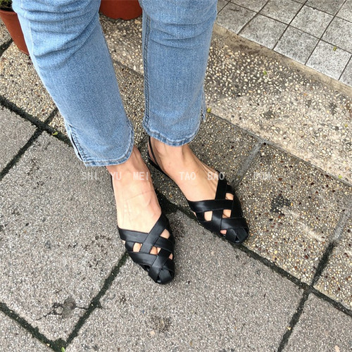 现货凉鞋后绊带编织镂空凉鞋女