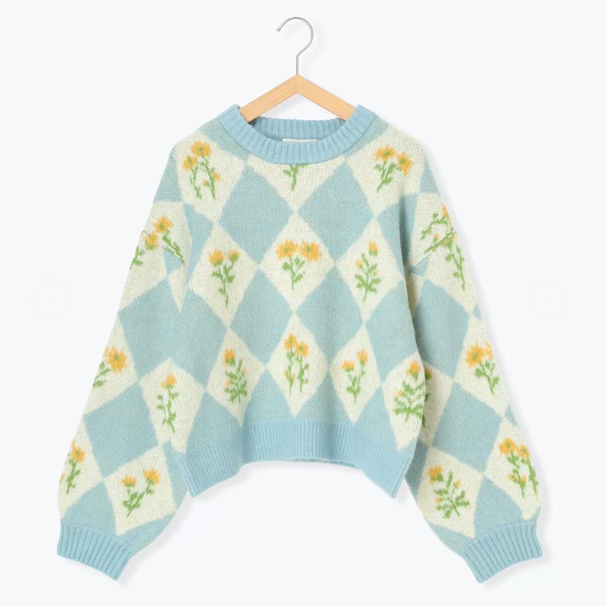 EHKA精美织花短款宽松圆领套头长袖毛衣针织衫日系女装