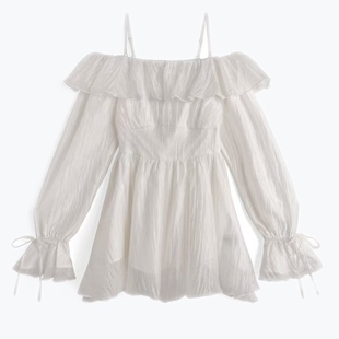 GR女神款 甜美百搭露肩背面弹性收腰A字连衣裙短裙女主播衣服女装