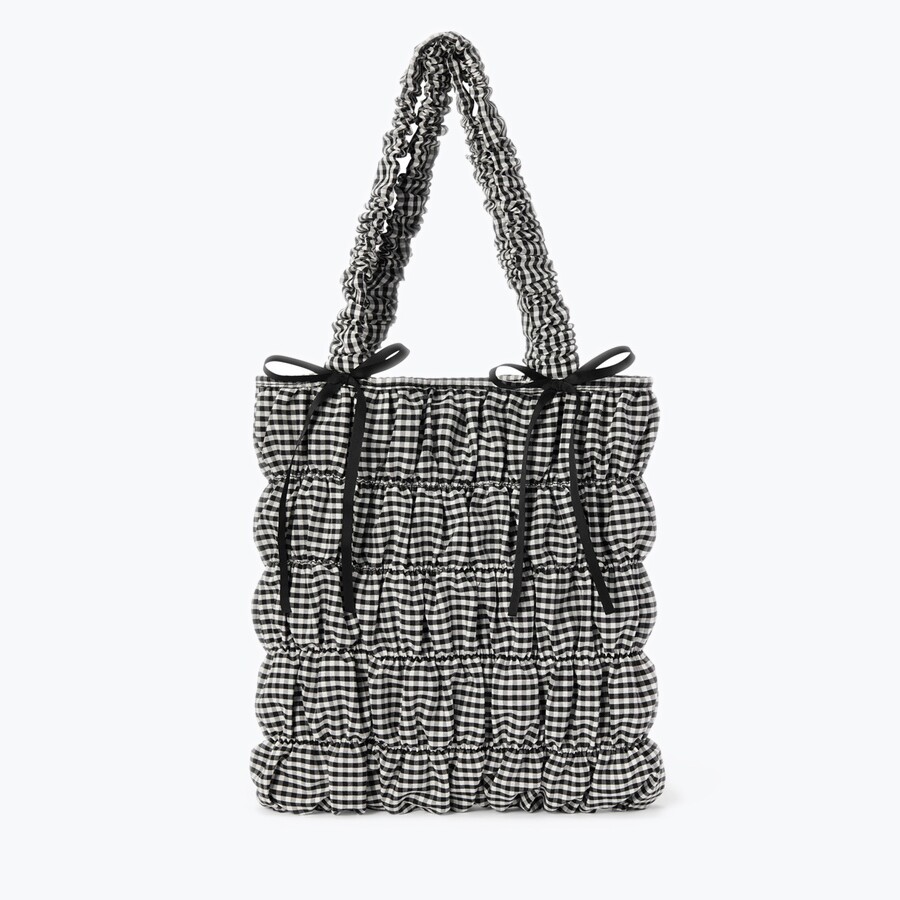 GR甜美可爱小格子蝴蝶结中型旅行手袋有里衬单肩手提方形包女包