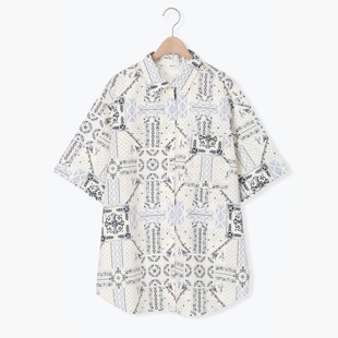 SM2男朋友风复古花纹超宽松百搭长款衬衫上衣日系女装
