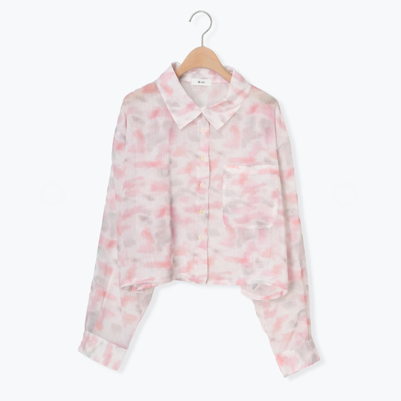 SM2甜美清爽海洋风透视长袖短款衬衫上衣衬衣日系女装