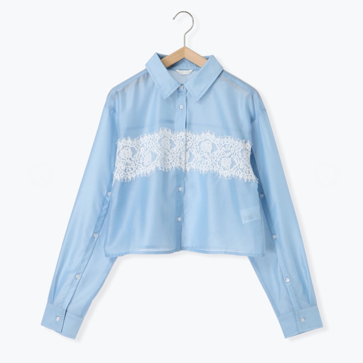 EHKA甜美百搭透视蕾丝拼接长袖新颖短款衬衫上衣防晒衬衣日系女装