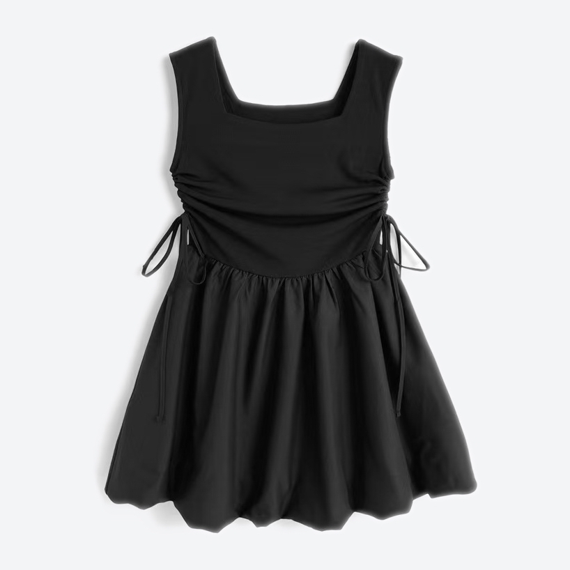 甜美小清新百搭紧身减龄修身方领背心气球女主播连衣裙特价不退换