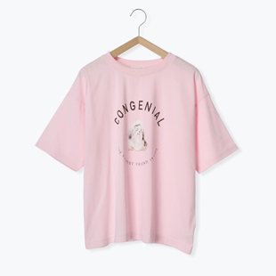 EHKA甜美可爱狗狗印花圆领短袖T恤上衣日系女装