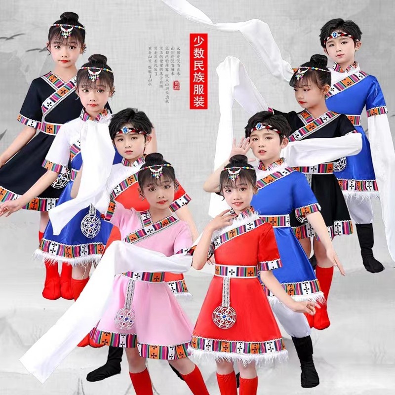 男女民族风藏族蒙古族舞蹈表演服