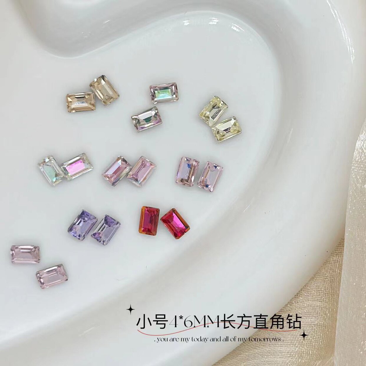 k9糖果钻新款4*6长方直角异形彩色美甲异形平底方钻金底美甲钻饰