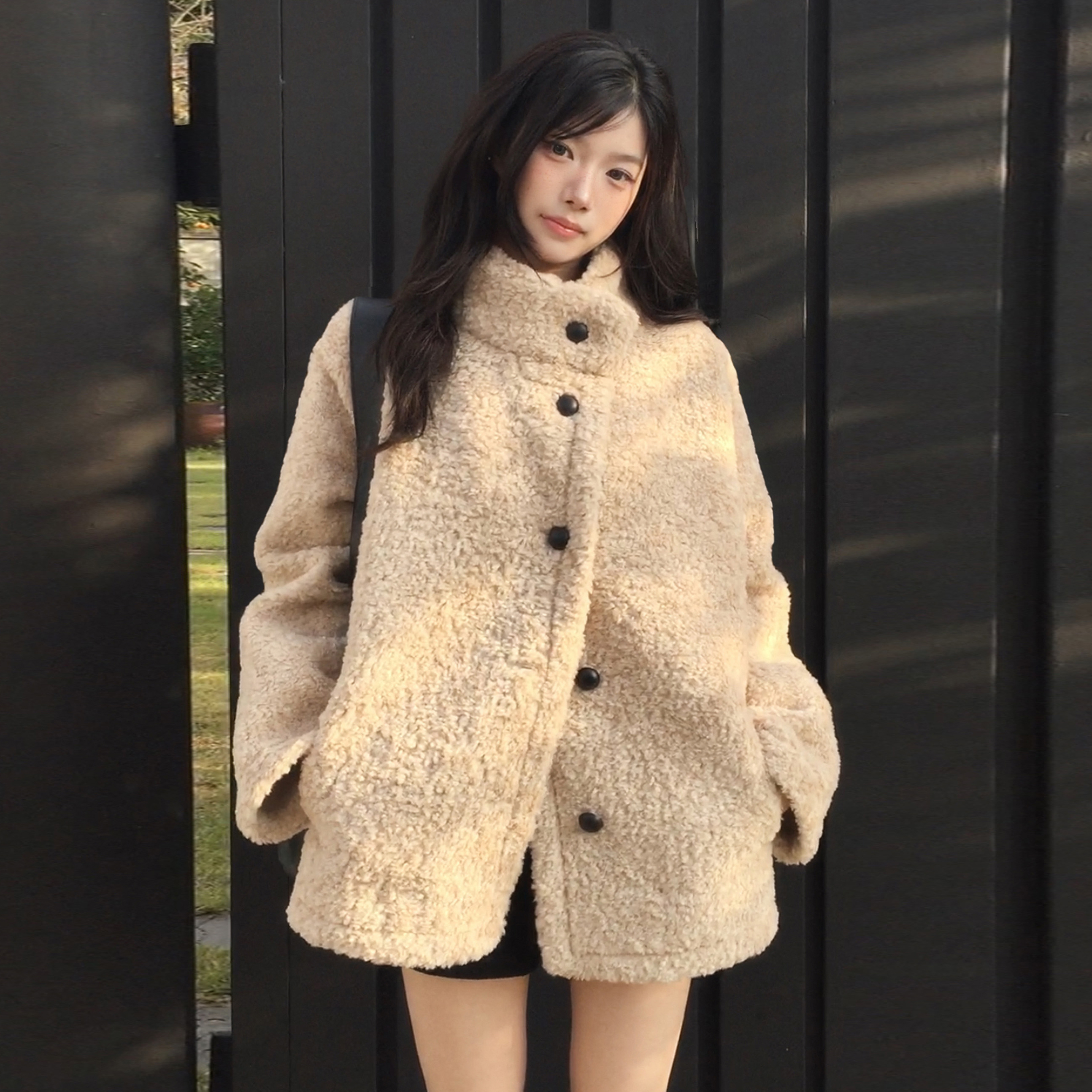 尺寸已更新 法式复古气质立领保暖宽松皮毛一体毛毛外套大衣