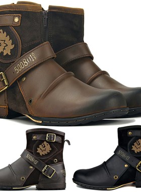 Men's Shoes Boots Warm Leather Vintage Motorcycle Male B