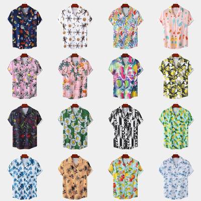 Retro Floral Hawaiian Shirt Men Short Sleeve Casual Button