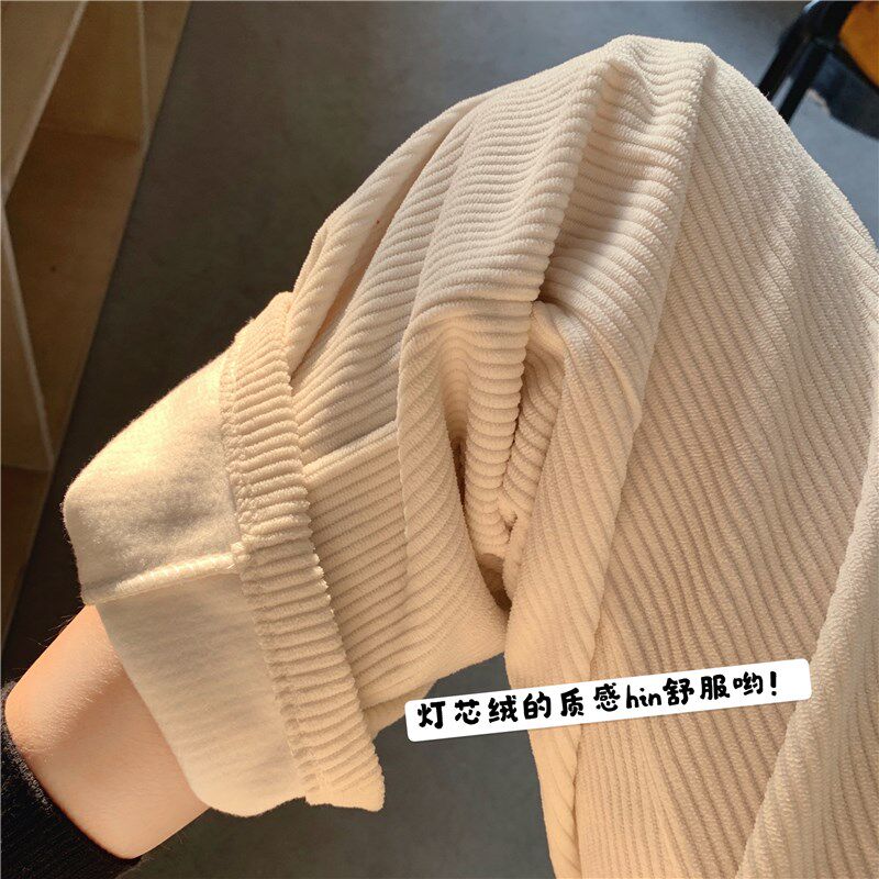 200斤加绒加厚外贸特大码女装灯芯绒宽松显瘦休闲裤欧美风速卖通