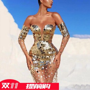 2021 new sexy one-shouldered party dress for ladies晚礼服裙