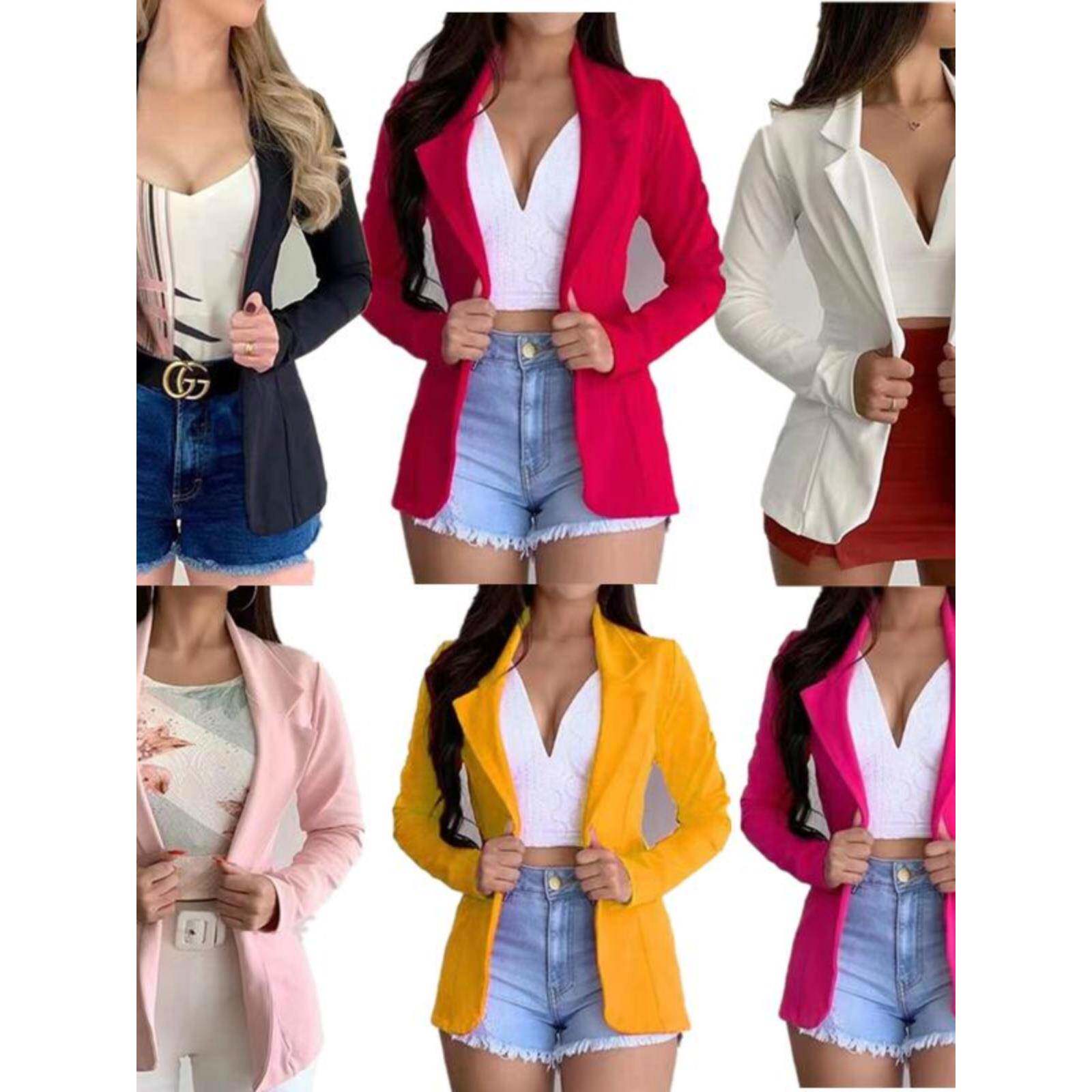 欧美风春夏季新款速卖通亚马逊热卖长袖西装领多色修身小西装女潮