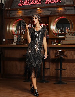 1920s Flapper Roaring Embellished Art Deco Great GatsbyDress