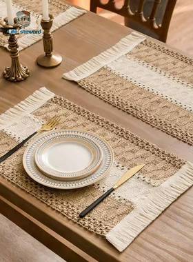 Boho Placemats, Farmhouse table mat with Tassels麻绳餐垫